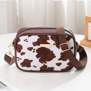 Versatile Everyday Mini Crossbody Bag, Fashionable Cow Print Patchwork Single-Shoulder Bag, Vintage-Style Synthetic Leather Contrast Color Fresh-Look Bag, Women's Handbag, Suitable as a Gift for Classmates, Friends, and Colleagues