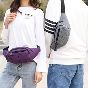 Unisex Nylon Waist Bag with Adjustable Strap & 4-Pocket Design - Large Capacity Crossbody Chest Pack, Lightweight & Durable for Cycling, Running, Gym, Travel - Available In, Purple, Grey, Outdoor Gear, Sporty Style, Secure Zipper Closure