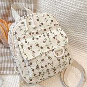 Women's Floral Mini Backpack - Lightweight Everyday Backpack with Adjustable Strap & Zipper Closure, Floral pattern (Beigeu002F, Travel Backpack for Women,, Shopping - Compact Purse Bag Gift Idea, Small Backpack, Durable Polyester Bag