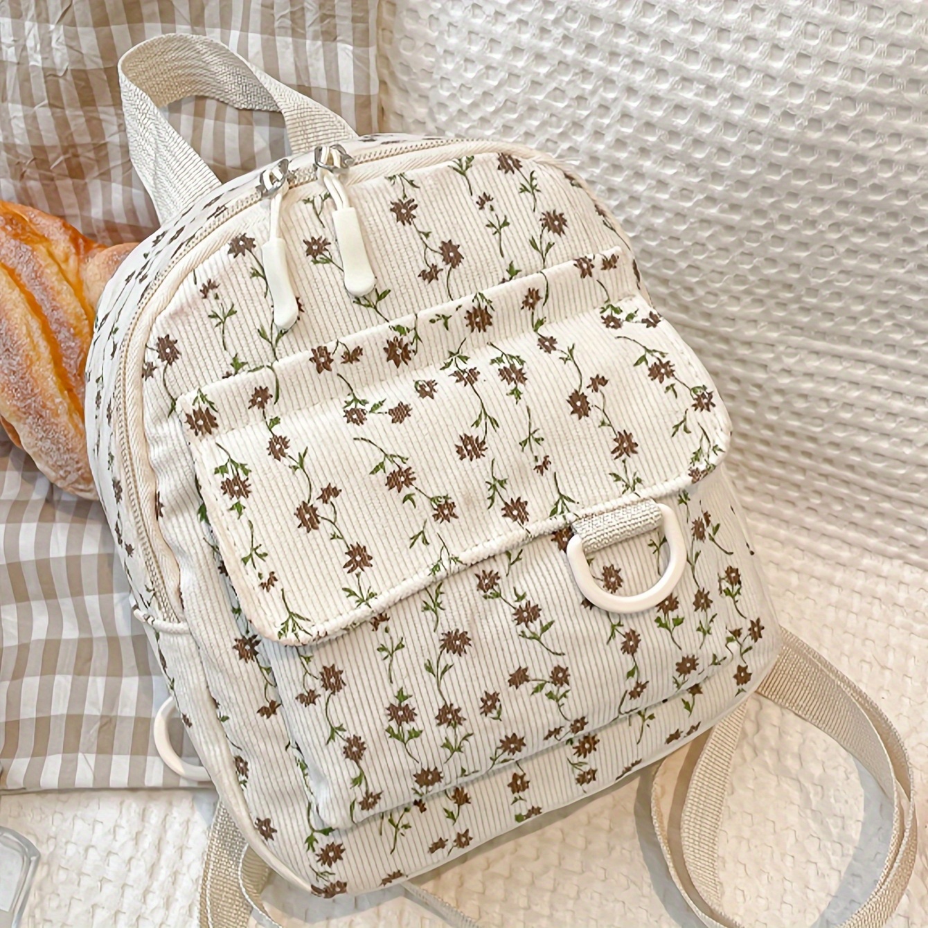 Women’s Floral Mini Backpack – Lightweight Everyday Backpack with Adjustable Strap & Zipper Closure, Floral pattern (Beigeu002F, Travel Backpack for Women,, Shopping – Compact Purse Bag Gift Idea, Small Backpack, Durable Polyester Bag