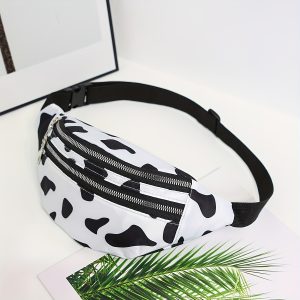 Outdoor Waist Bag for Girls, Cute Chest Bag, Korean Style Hong Kong Vintage Casual Cow Print Crossbody Bag, Small Cow Print Bag for Women, New Internet-Famous Trendy Korean Fashion Crossbody Bag, Japanese Style Waist Bag