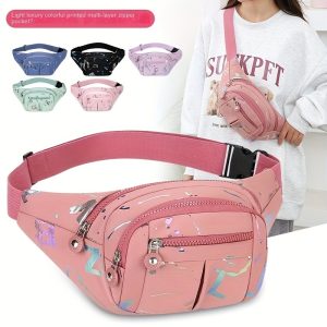 Stylish Women&Apos;S Nylon Waist Bag with Adjustable Strap - Casual Multi-Functional Belt Bag with Multiple Zip Compartments, & Durable for Outdoor Activities, Sports & Daily Use, Secure Travel Pouch | Fun Printed Waist Bag | Material, Small Crossbody Bag