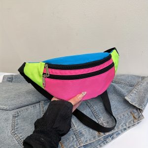Durable Nylon Waist Bag, Suitable for Hiking, Cycling And Running. Crossbody Phone Bag with Adjustable Shoulder Strap, Zipper Closure, And Multi-Functional Compartment Design Color Block Waist Bag