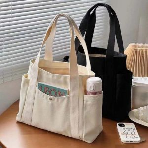 1pc Fashionable Canvas Handbag | Women'S Single Shoulder Tote Bag, Suitable for Commuting, School, and Daily Use, Lightweight and Large-Capacity Storage, Popular Minimalist Design, Pure Color, Zipper Closure, Fixed Shoulder Straps