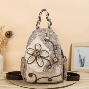 Ethnic Style Handwoven Flower Pattern Multifunctional Backpack - Bohemian Style - For Women & Girls -  Suitable for Beach Vacation, Holiday Travel & Everyday Use - Perfect Gift for Fashionable Travelers