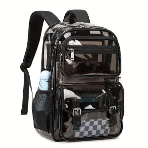Women's PVC Transparent School Backpack with Large Capacity Multi-Pocket Bookbag, Adjustable Shoulder Straps & Transparent Panels Suitable for School, College, Office, Computer Bag, Laptop Carrier, Zipper Closure